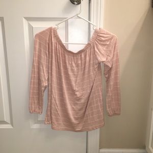 pink and white stripes off the shoulder top